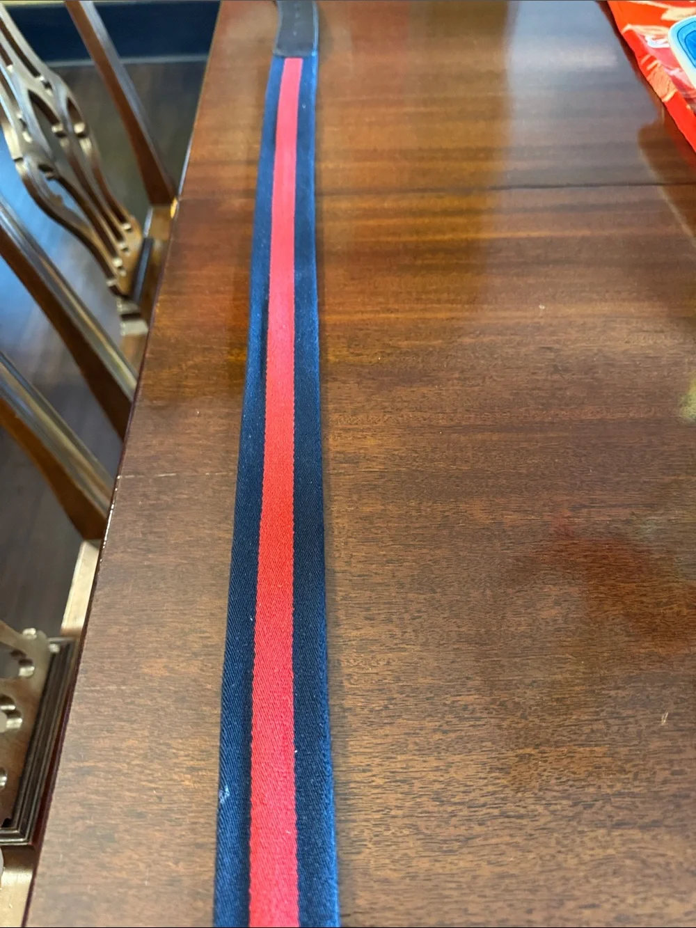 Gucci Navy and Red Web Stripe Belt with Gold Double G Buckle